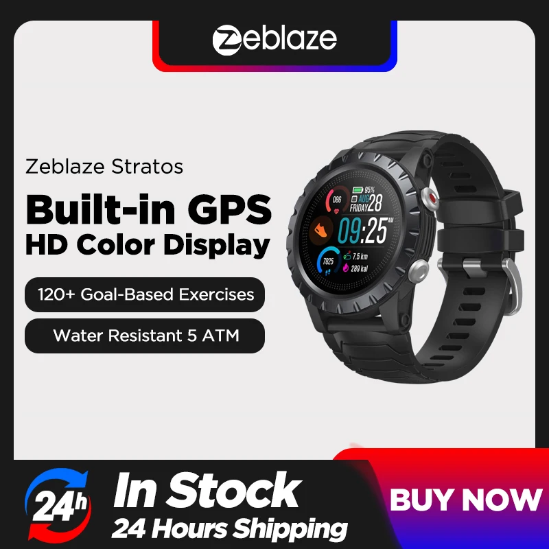 

Top New 2021 Zeblaze Stratos Sports Smart Watch gps GPS GLONASS GALILEO Heart Rate SpO2 VO2max Stress 25 days Battery Life WR 5
