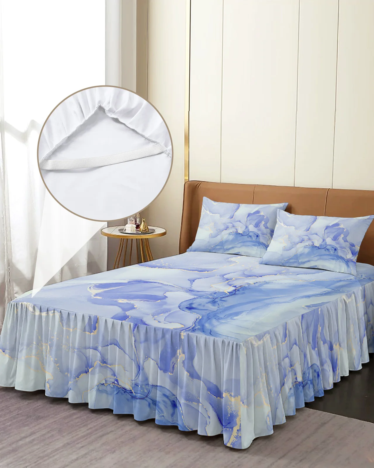 

Синее постельное белье с мраморной текстурой и градиентом, эластичное покрывало с наволочками, наматрасник, Комплект постельного белья, простыня