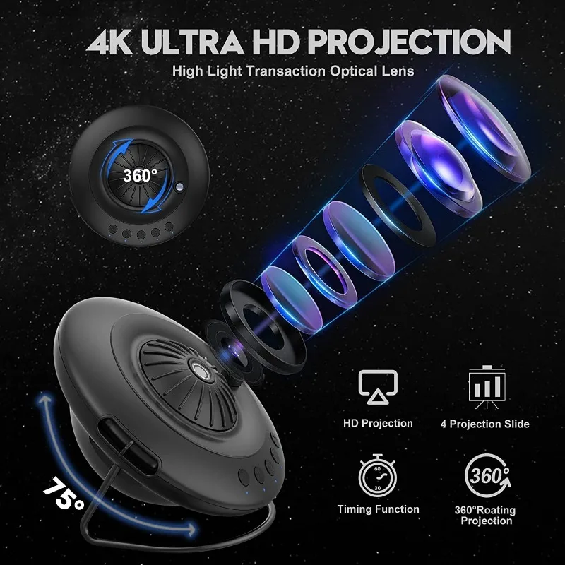 Фото HD лампа для проектора звездного неба с 8 проекционными пленками, USB перезаряжаемая съемка, звездный ночник для украшения детской комнаты №4