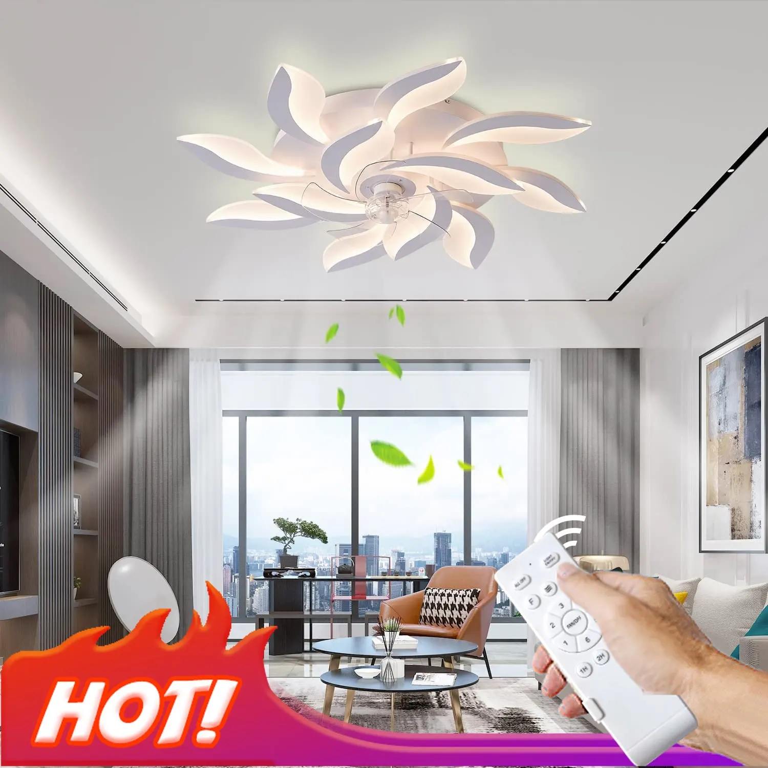 

Современный потолочный вентилятор с подсветкой и дистанционным управлением, 3 цвета, светодиодный вентилятор с регулируемой яркостью, безлопастная лампа с умным таймером, 120 Вт