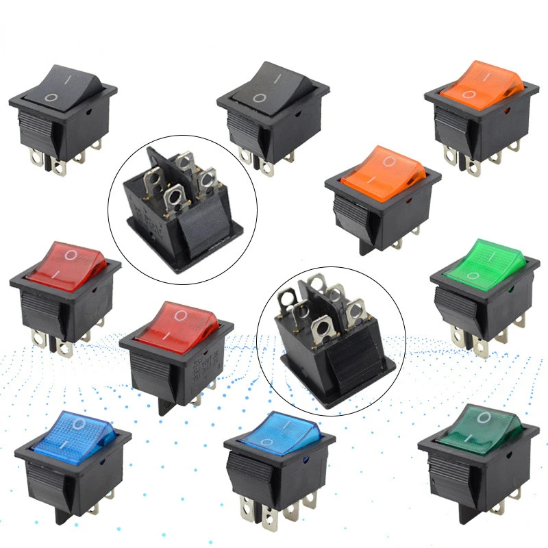 KCD4 клавишный выключатель питания, 4 контакта, 6 контактов, 15 А, 250 В переменного тока, 20 А, 125 В переменного тока