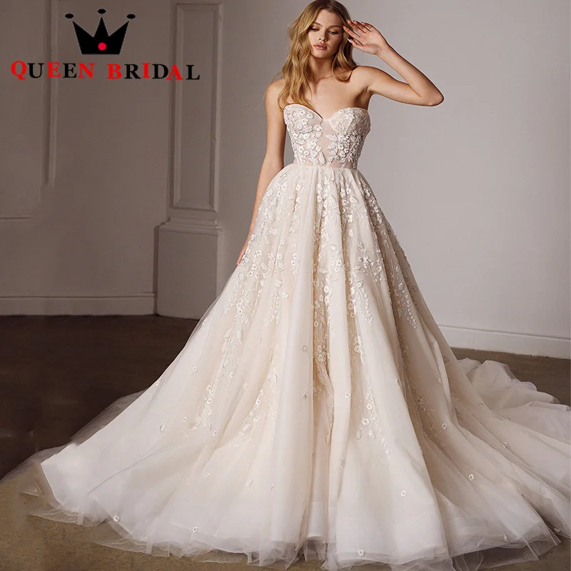 

Sleeveless Sweetheart Appliques Lace Wedding Dresses New 2023 Beading Sequined Bridal Ball Gowns Robe De Mariée Custom D85X