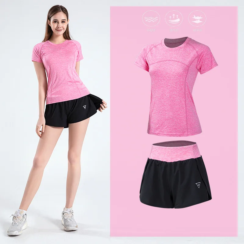 

2022 Spring And Autumn New Women's Loose Sports Suit Short Sleeve Shorts 2-piece Women's Fitness Suit Quick Drying
