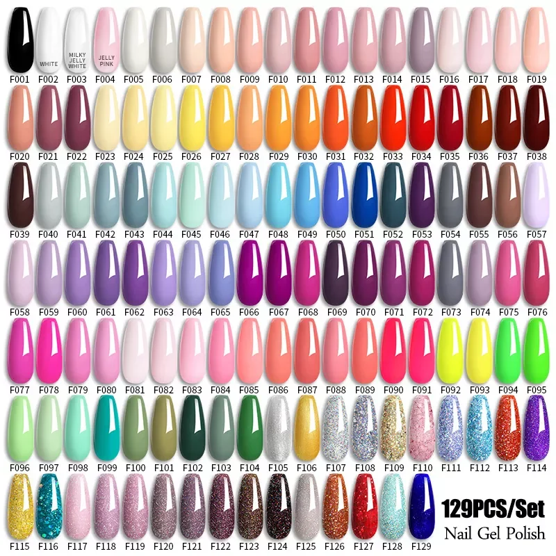 LILYCUTE 129PCS/Set Nail Gel Polish Glitter Sequins Gel Semi Permanent UV Led Gel Varnish Soak Off Nail Lacquers Base Top Coat