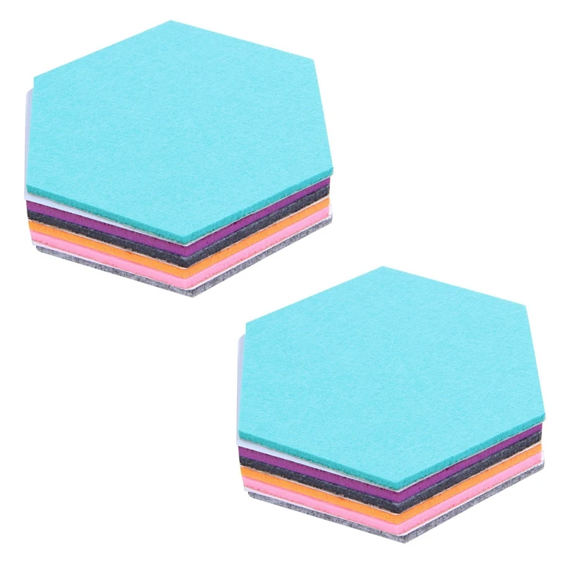 

12X Hexagon Felt Pin Board Self Adhesive Bulletin Memo Photo Cork Boards Colorful Tiles With 12 Pushpins