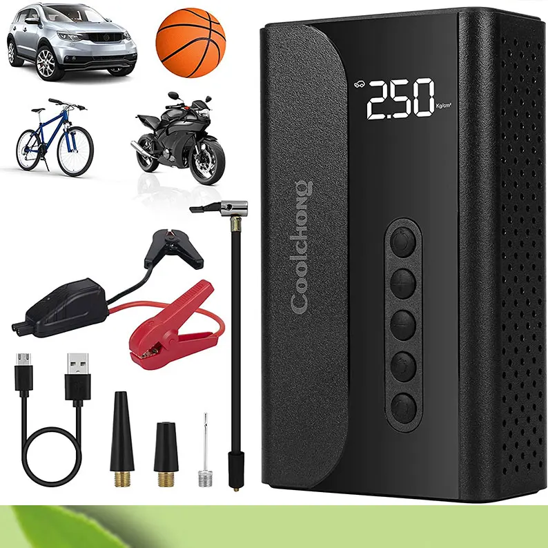 

Jump Starter with Air Compressor, 150PSI Tire Inflator, LED Lights, 12V Car Battery Booster for 6.0L Gas and 3.0L Diesel Engines