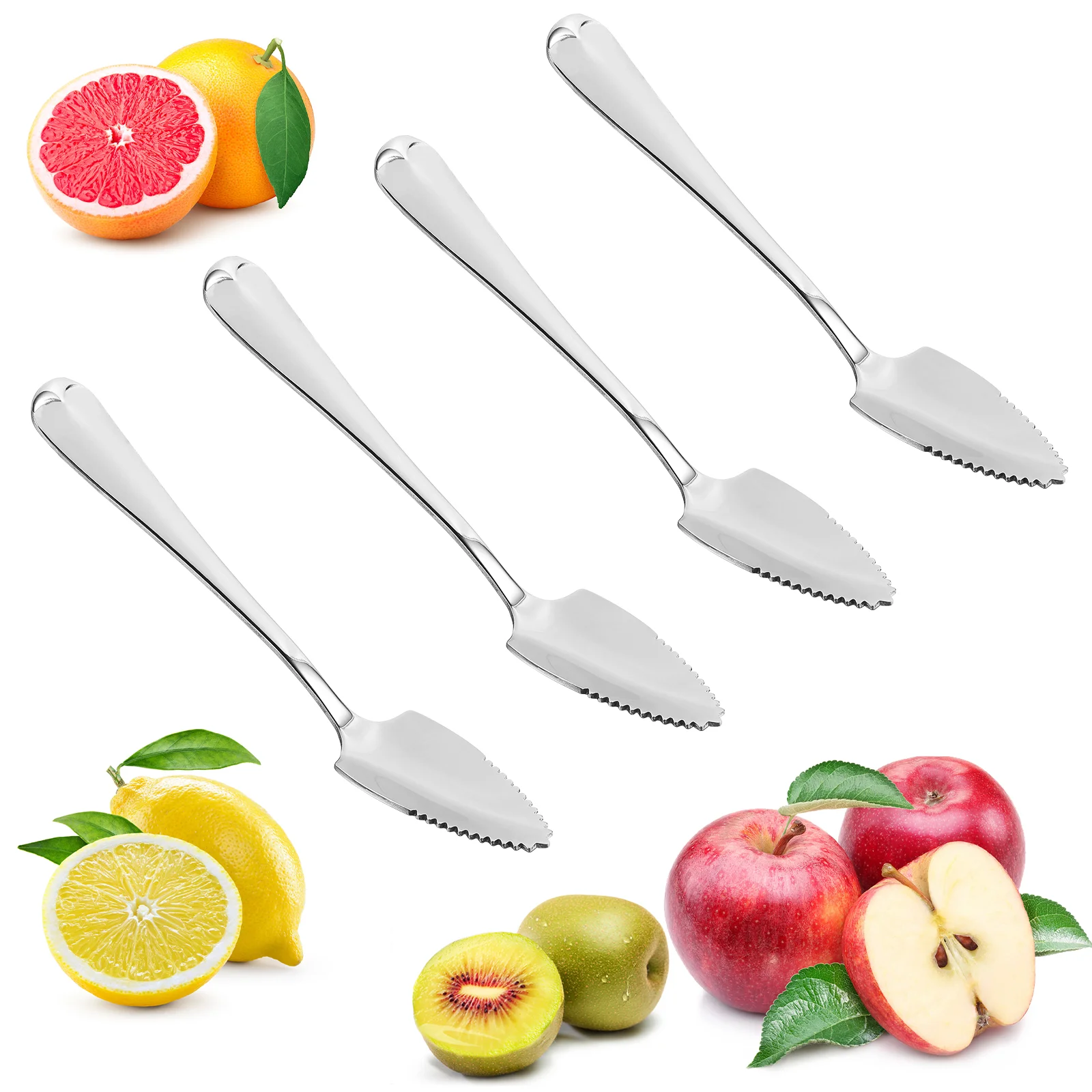 

Stainless Steel Spoon Fruit Spoons Serrated Edge Scoop Earth Tones Dessert Grapefruit