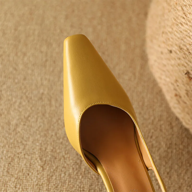 Women Slingbacks Sandals New 2023 Summer Fashion High Heeled Sandals Yellow Black Beige Lady Pointed Toe Party Shoes