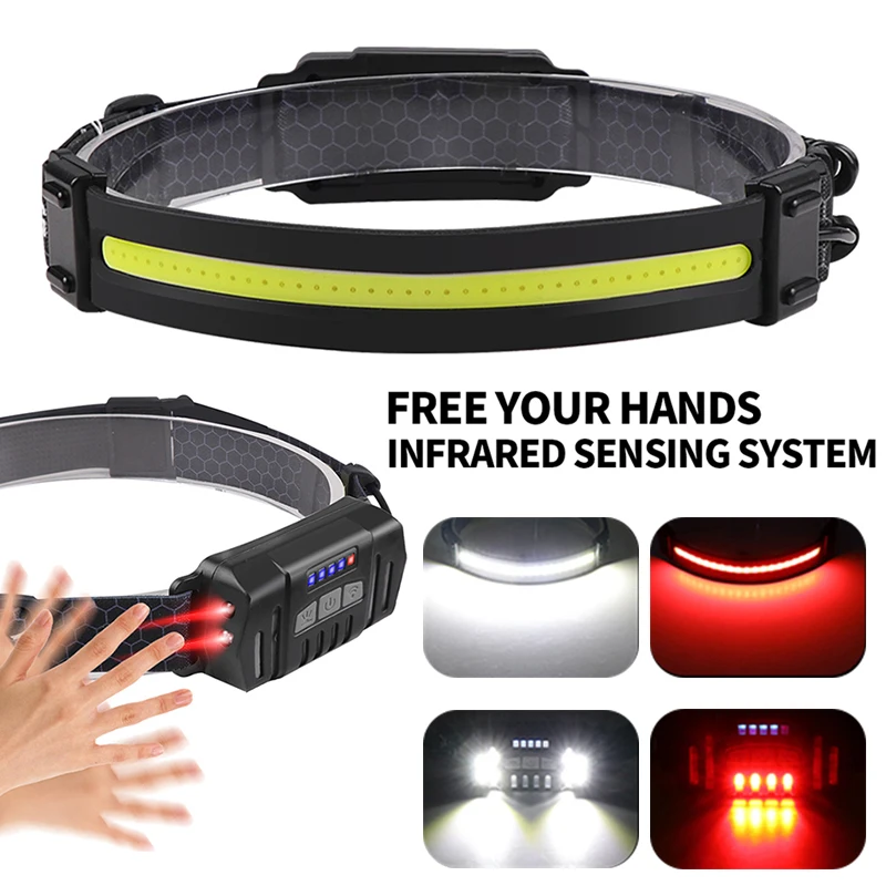 

Волнистый индукционный головной светильник Type-C USB, перезаряжаемый COB светодиодный налобный фонарь, водонепроницаемый уличный светильник д...