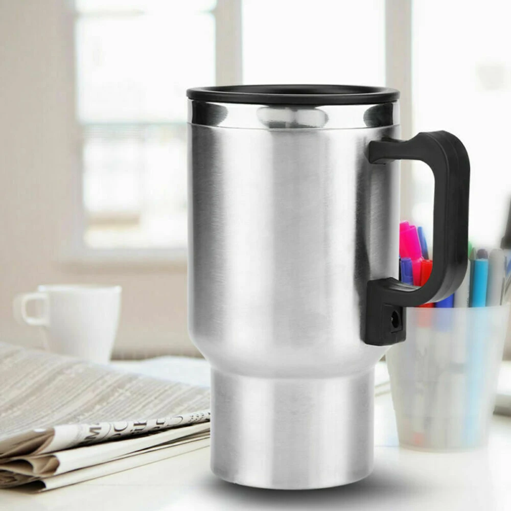 

450ml Car Electric Water Heater Mug Stainless Steel Travel Heated Cup Coffee Kettle Cup Portable 12V Electric Thermos Cups