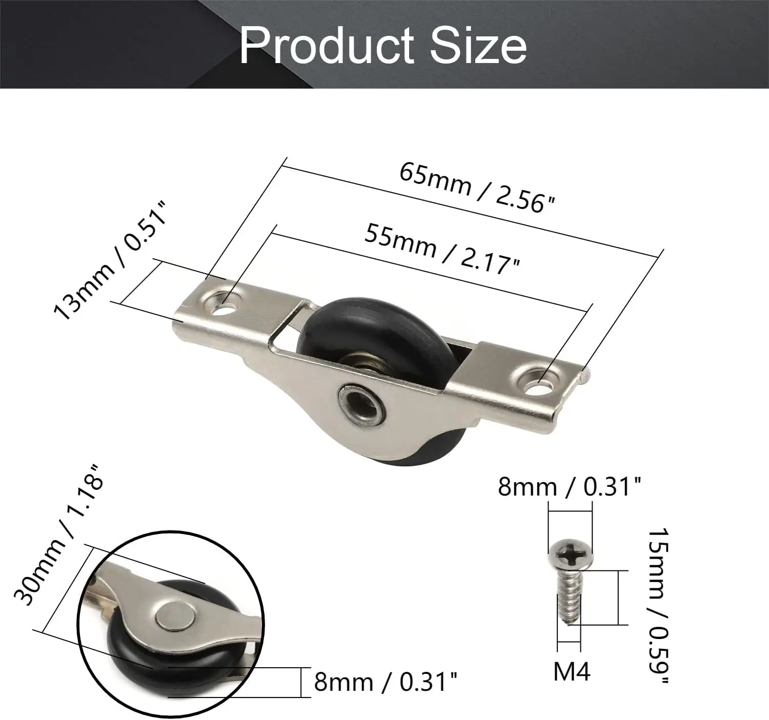 MroMax 2 шт. 29 мм Диаметр нейлон черный одно колесо гальваническое покрытие