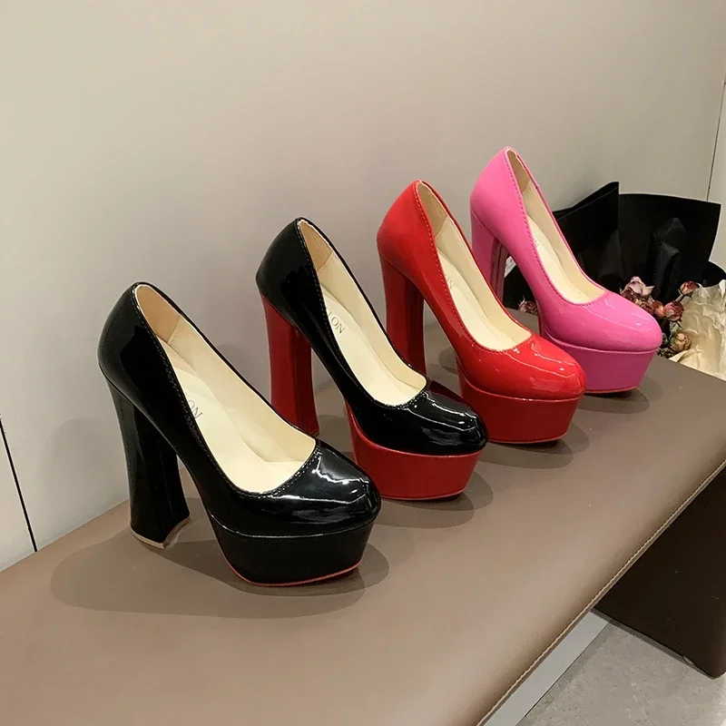 35-43 Женские туфли на высоком каблуке большого размера пикантные красные толстом