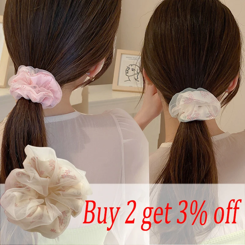 

New Oversized Mesh Hair Tie Flower Big Rubber Hair Ties for Woman Elastic Hair Band Girl Ponytail Holder Female Hair Accessories