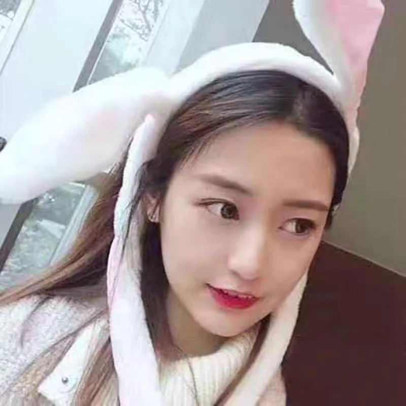 

Rabbit Hat with Moving Ears Cute Funny Hat Rabbit Plush Cap Ear Movable Winter Earflap Airbag Cap for Kids Adults Gift Headwear