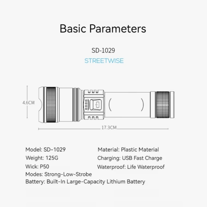 Зуммируемый фонарик с улыбающейся акулой SD1029 из АБС-пластика P50 USB для