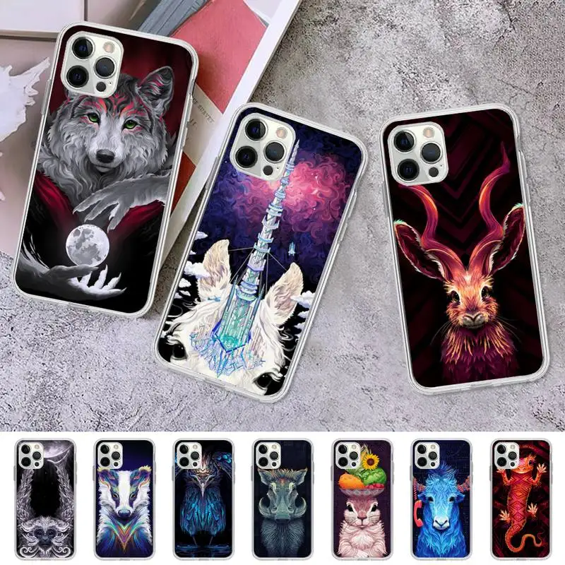 

Hand Painted Animal Phone Case for iPhone 11 12 13 Mini Pro Max 8 7 6 6S Plus X 5 SE 2020 XR XS Case shell