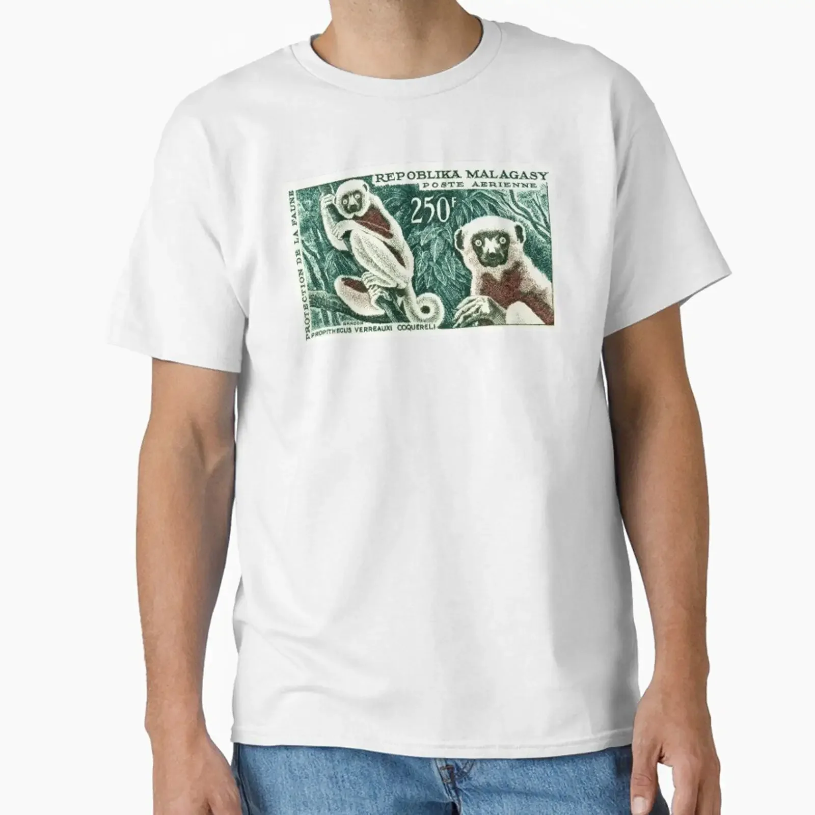 Фото 1961 Madagascar Lemur White Sifaka Stamp — дизайн и продажа от retrographics, винтажный стиль, комфортный, дышащий, эластичный. №1