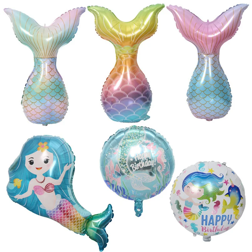 

Mermaid Aluminum Foil Balloons Sea Shells Animals Balloon Helium Globos Baby Shower Birthday Ocean Theme Party Decorations