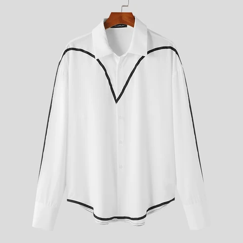Рубашка INCERUN мужская с лацканами и длинным рукавом, стильная свободная уличная одежда на пуговицах, модные повседневные блузки, 2024