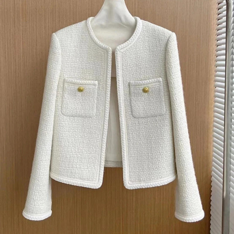 

Женская твидовая куртка, шерстяное короткое пальто во французском стиле, Осень-зима 2023