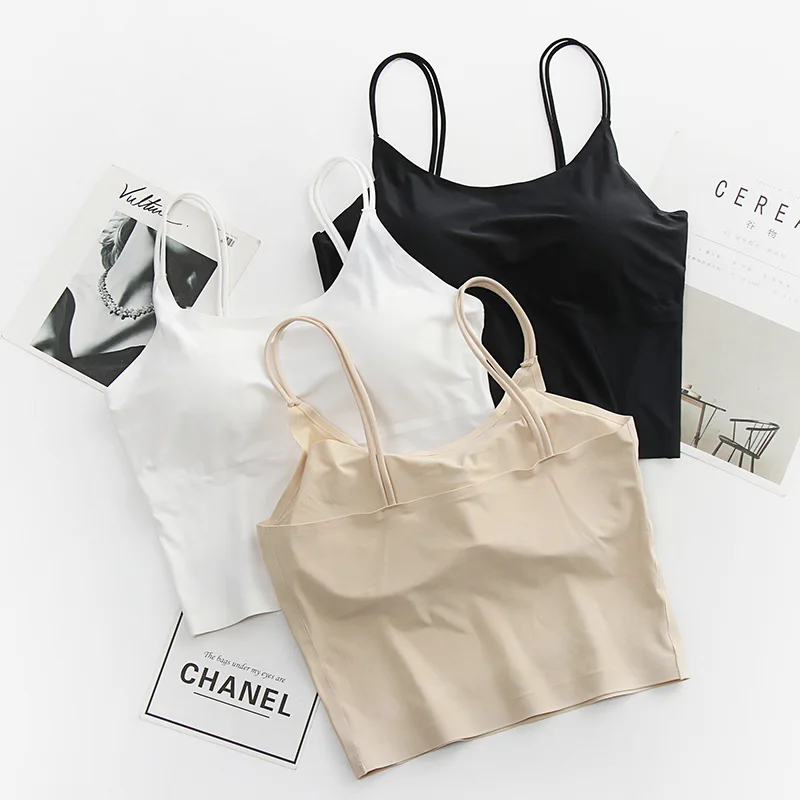 

Women Ice Silk Bras Vest Girls Tank Crop Tops Seamless Bralette Underwear Padded Cropped Female Crop Tops Sexy Brassiere