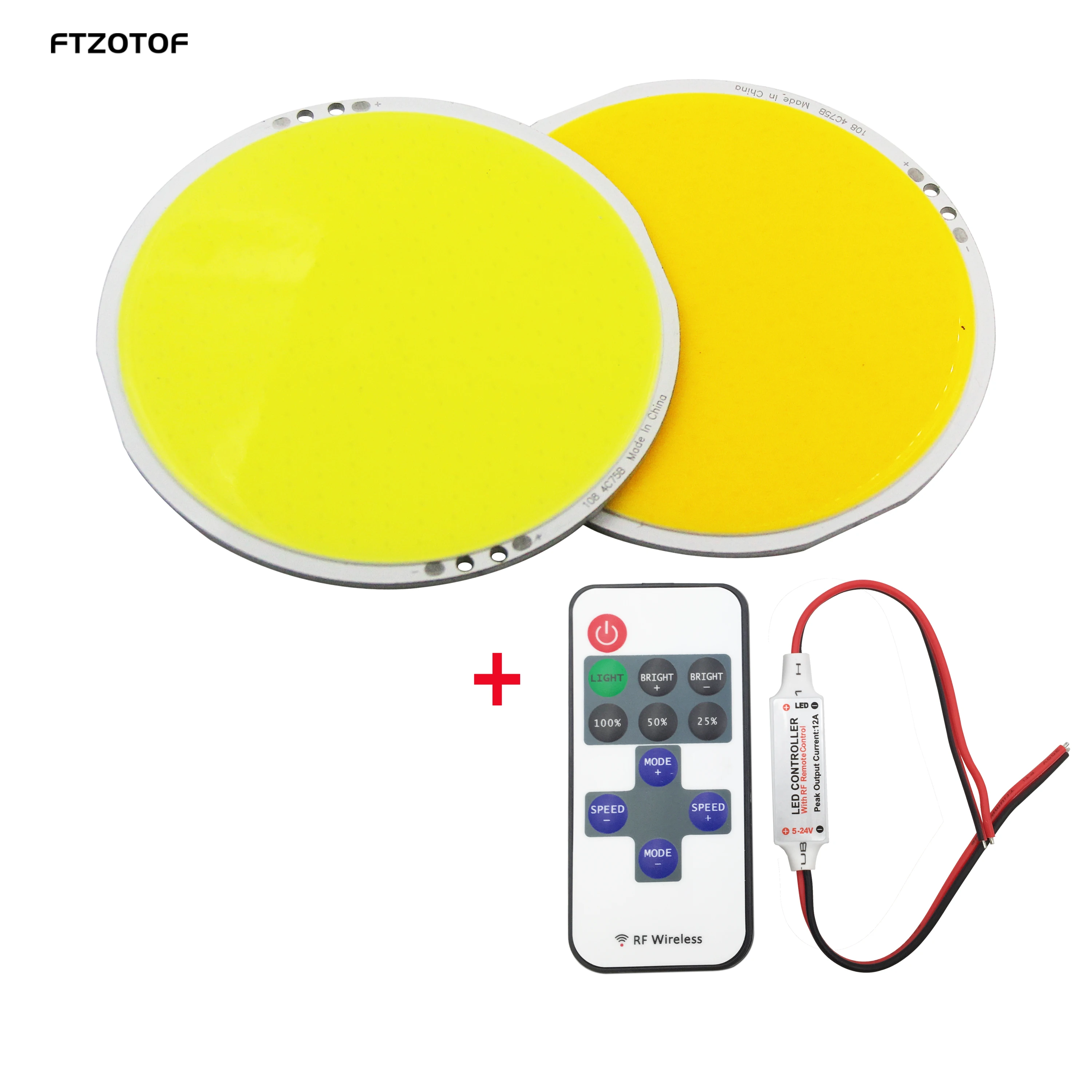 Dimmable DC 12V 50W High Power 108mm Round Super Bright COB LED Panel Small Sun with Controller Lamp Cold White for DIY Lighting