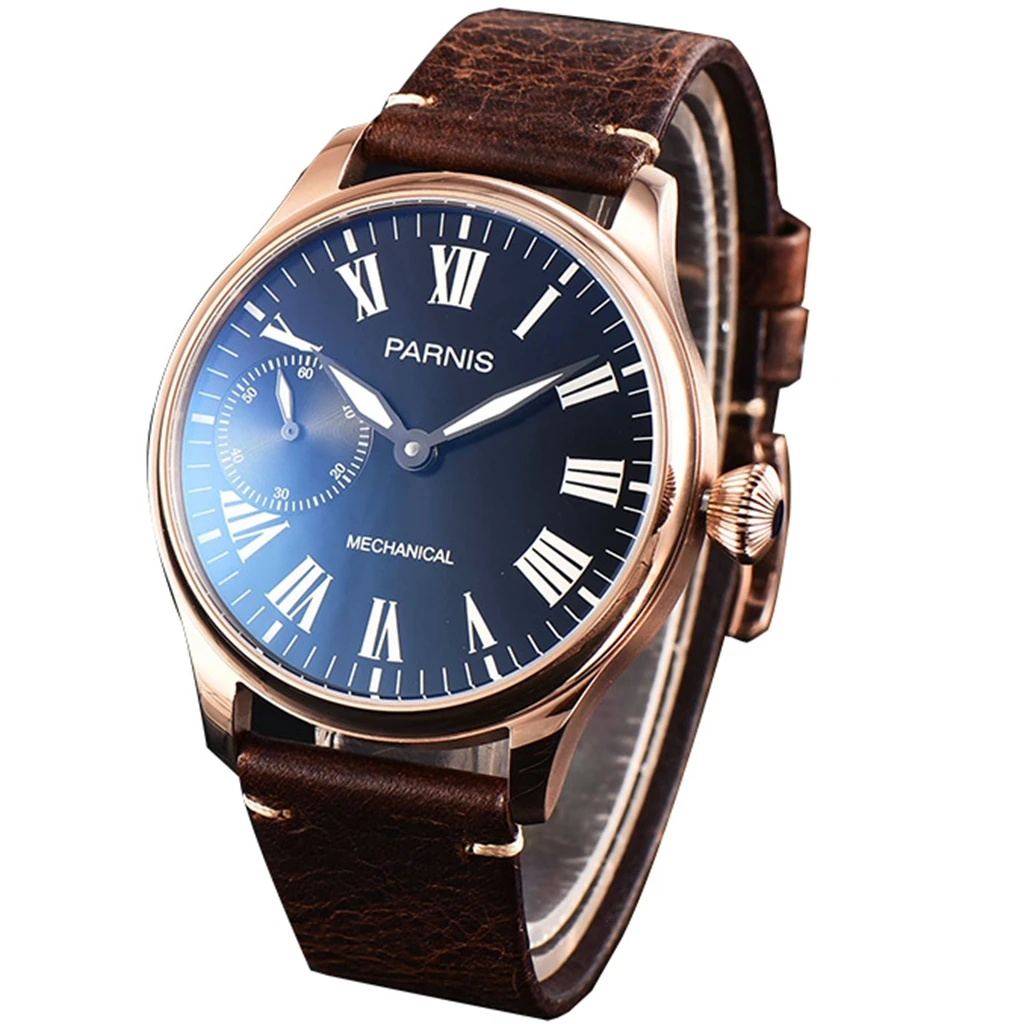 

Новое поступление, механические наручные часы с ручным ветром, ремешок 44 мм, светящиеся Мужские часы с кожаным ремешком, механические часы для мужчин