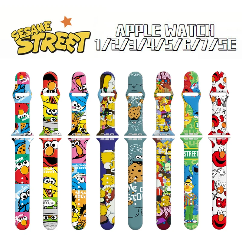 

Sesame Street Apple Watch Strap For iwatch1/2/3/4/5/6/7 SE Watch Print Silicone Watch Replacement watchband 38mm 42mm 44mm gifts