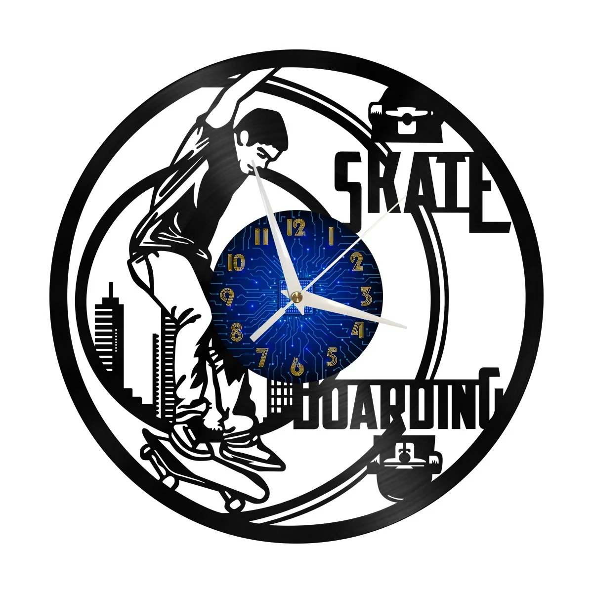 

Skate Boarding Sports Vinyl Wall Clock, Vinyl Record Clock Wall Art Silent & Non-ticking