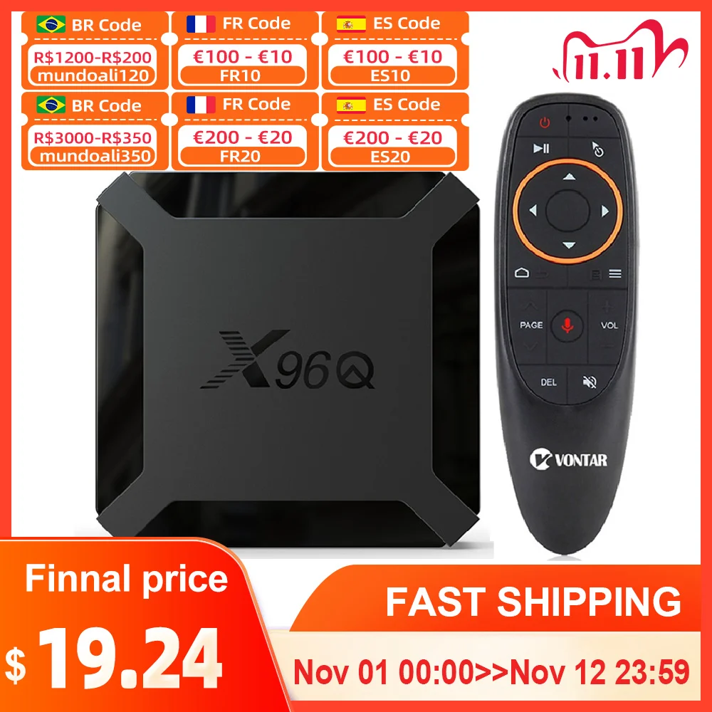 

X96Q TV Box Android 10 2GB 16GB Allwinner H313 Quad Core 4K 60fps Smart TVBOX Wifi Google Player Youtube X96 1GB 8GBSet Top Box