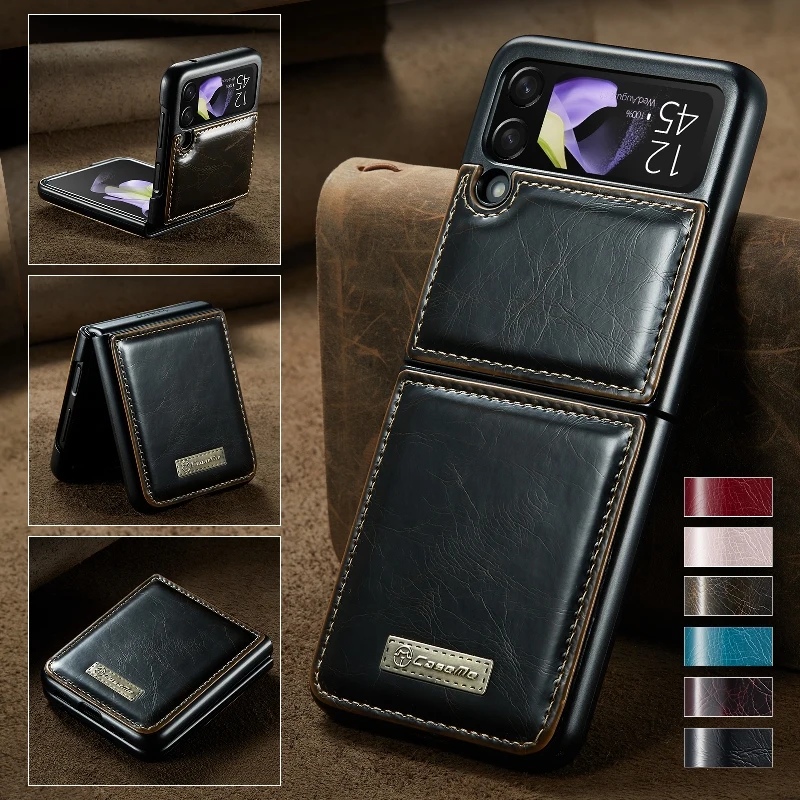 

Trend Solid Color Leather Slim Phone Case For Samsung Galaxy Z Flip 4 Z Flip 3 Magnetic Flip Cover Valentine's Gift