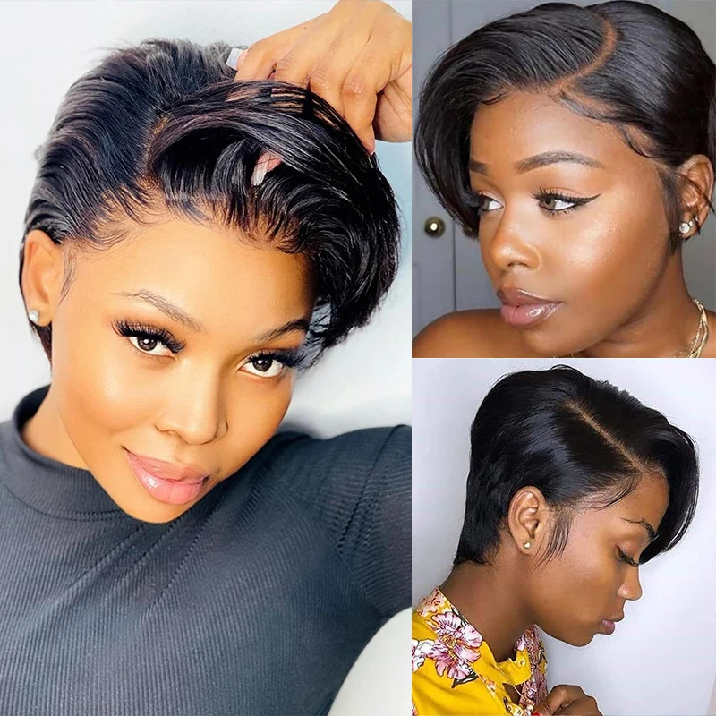 

Maxhair Short Bob Pixie Cut Wig 13*4 Remy Straight Brazilian Human Hair Sale Transparent Bob Wigs For Black Women Pre Plucked