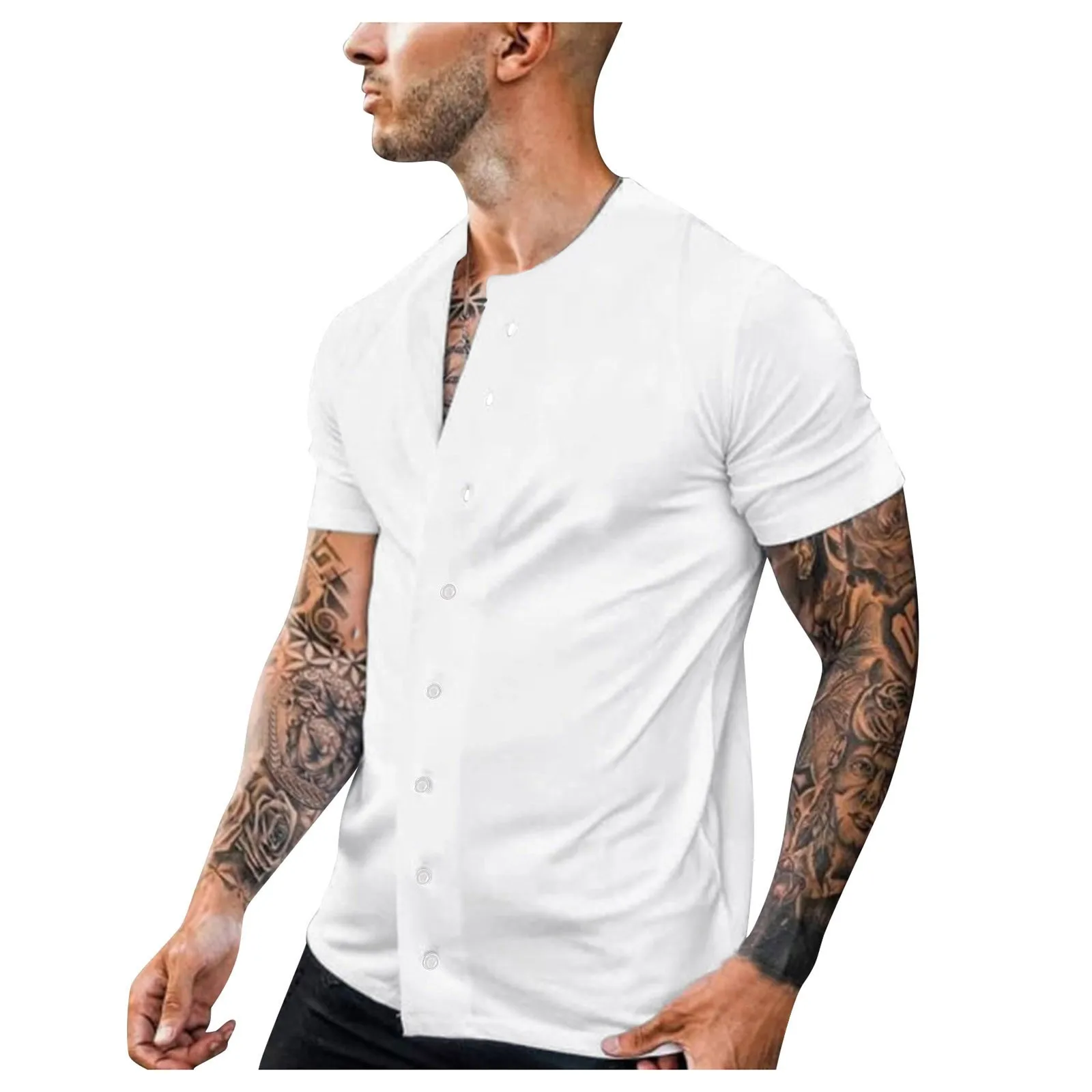 

2022 New Vintage Shirts For Men Fashion Slim Fit Dress Shirt Casual Slim Solid Short Sleeve Shirts Top Blouse Vintage Clothes