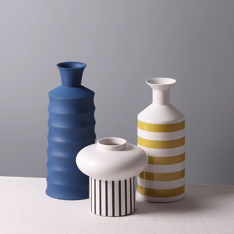 Small Nordic Style indoor Bottle Ceramic Cylinder Minimalist Plant Art Living Room maceteros wazony desk vase Home decoration