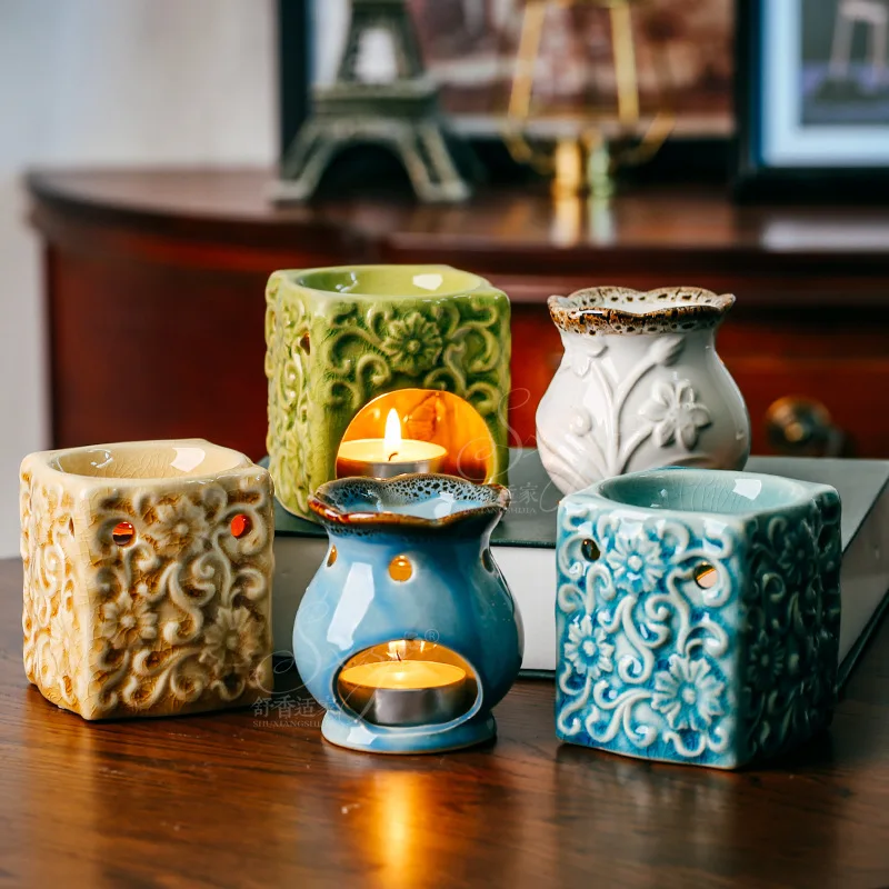 

Creative Ceramic Small Square Aromatherapy Furnace Essence Furnace Vase - Shaped Crack Glaze Atmosphere Decoration