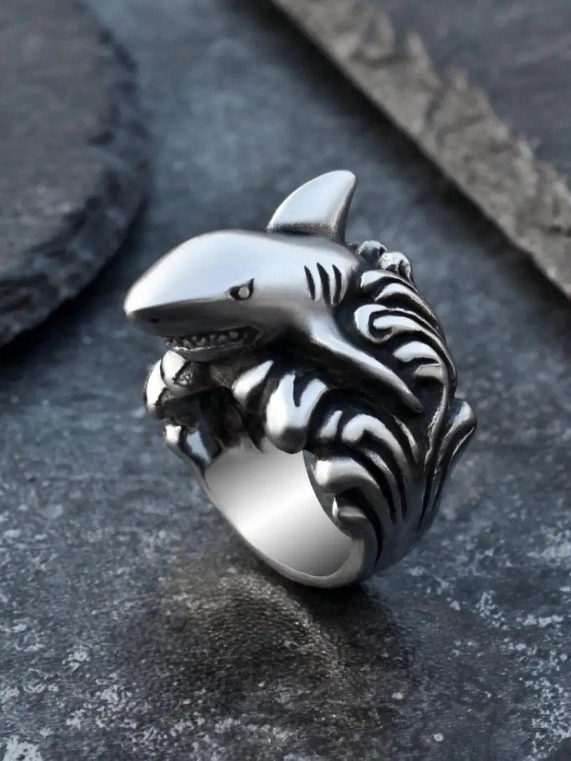 

New Personality Cool Metal Shark Men's Punk Ring Hip Hop Gothic Rock Party Motorcycle Jewelry Wholesale