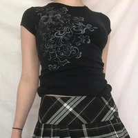 weiyao 2022 grunge short sleeve crop tops y2k vintage graphic print fashion t shirt design summer black aesthetic women tees