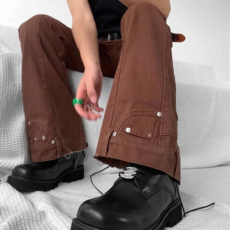 2022 New High Street Hip Hop Women and Men Casual Loose Denim Trousers Fashion Vintage Brown Baggy Men Cargo Flare Jeans Pants