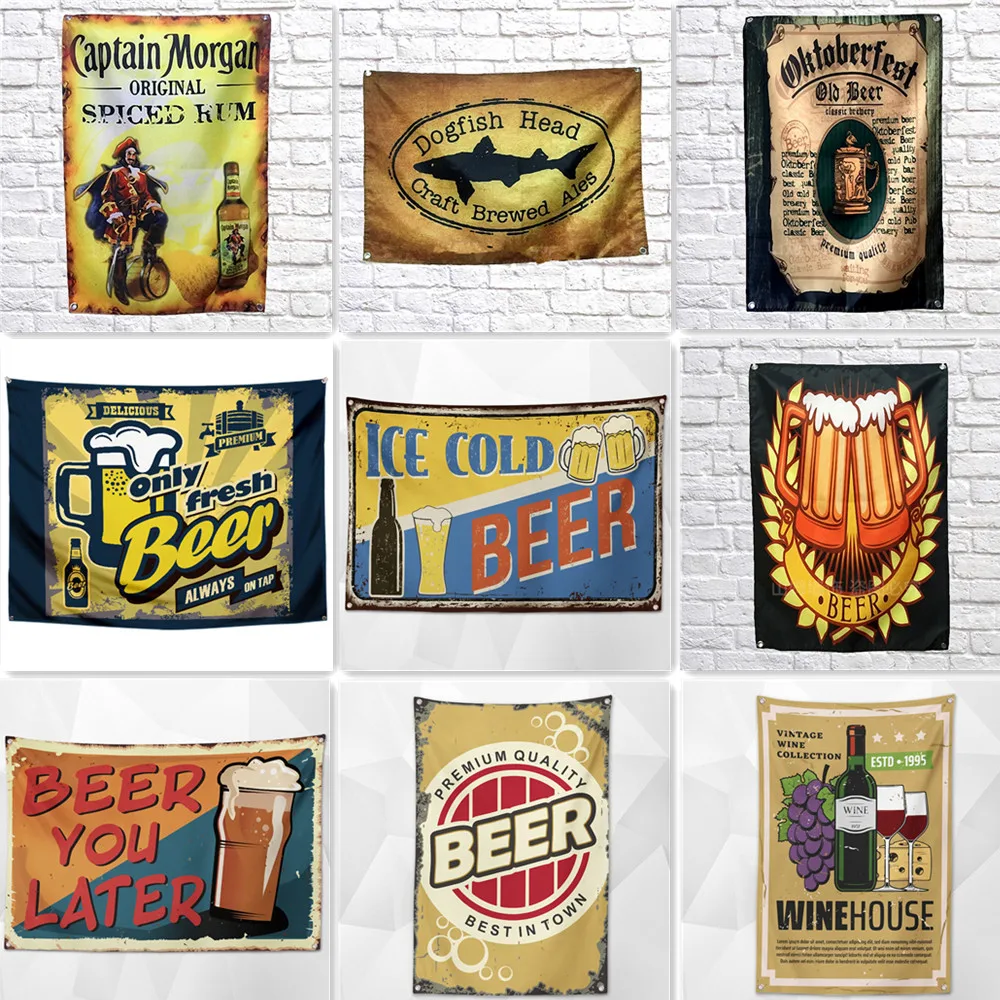 

Welcome BEER ZONE Vintage Wall Decor Banner Hanging Flag Cocktail Wine Poster Bar Pub Club Man Cave Beer House Decor Sticker