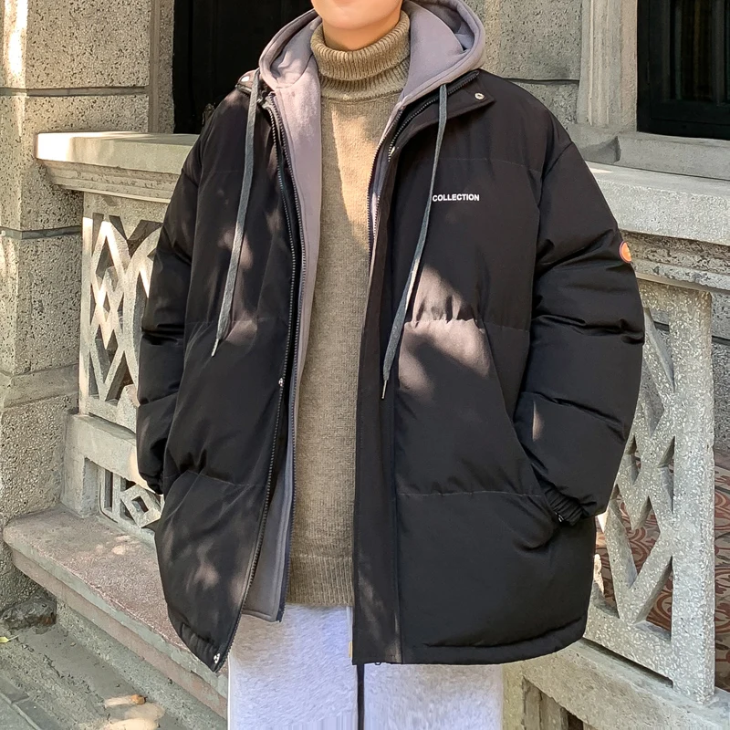 Winter Coat New Trend Loose Thickening Fake Two-piece Cotton-padded Couple Casual Warm Bread Clothes Men's Tops