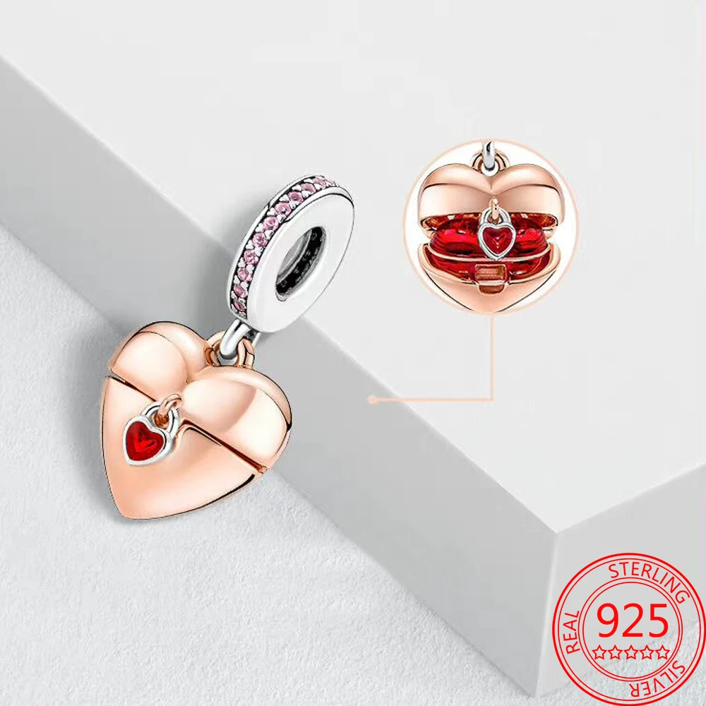 925 Sterling Silver Two Tone Patchwork Heart&amplock&ampCrown&ampShell Pendant Fit Pandora Bracelet Classic Women's Gift Jewelry