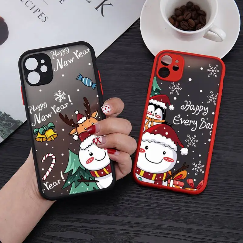 

Merry Christmas new year Phone Case matte transparent For iphone 11 12 13 6 s 7 8 plus mini x xs xr pro max cover