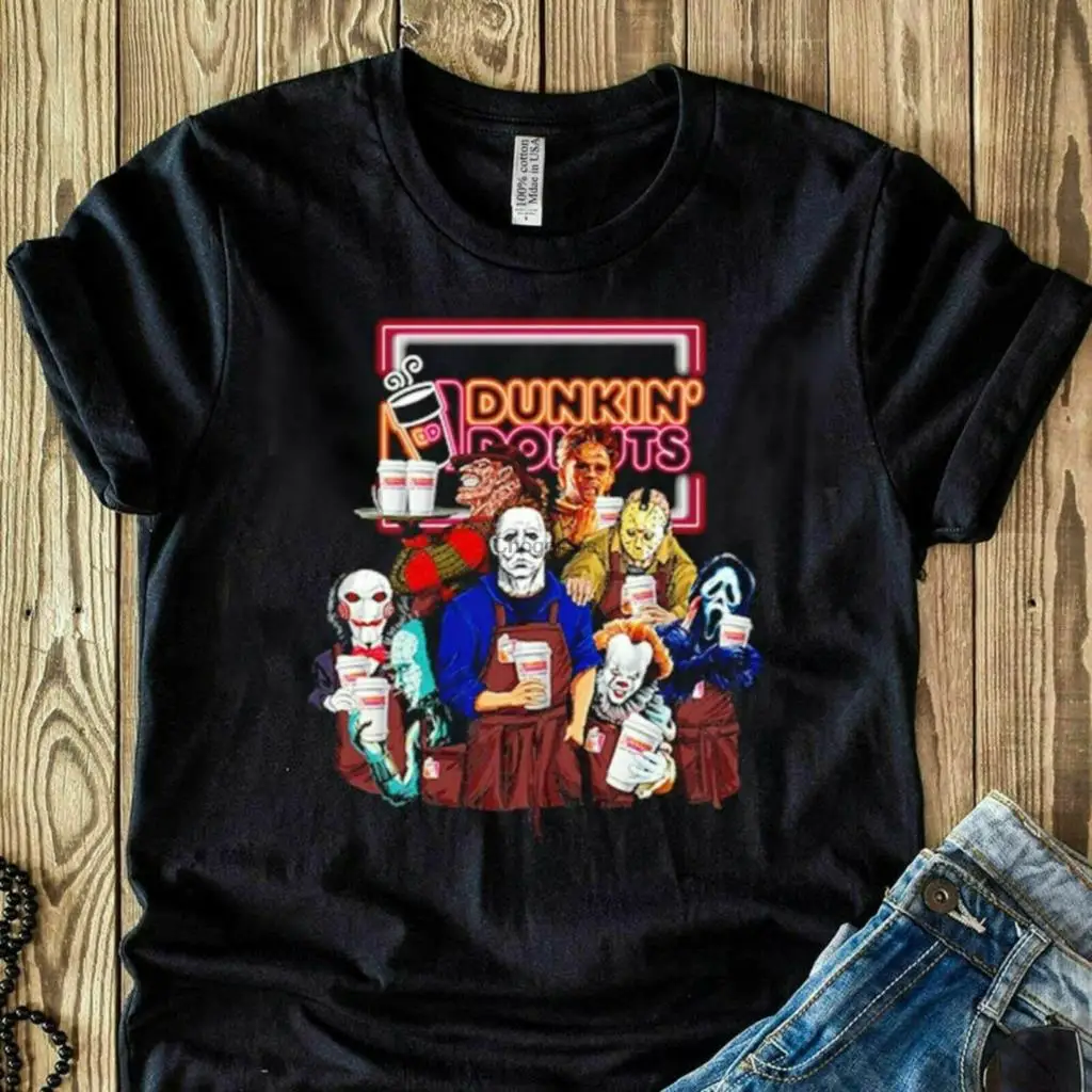 0 ужасов персонажи подмышки пончики Хэллоуин Винтажная футболка из