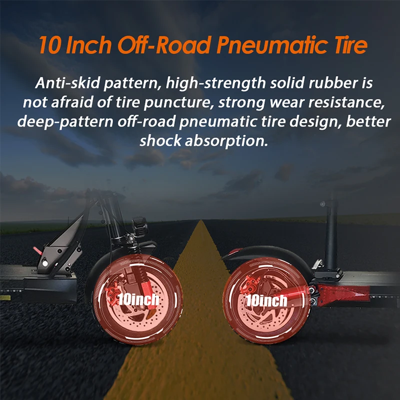 Electric Kick Scooter Adult Motor 500W Max Speed 48KM/H 10 Inch Off-Road Puncture-proof Tire 48V 18AH Battery Foldable Longboard