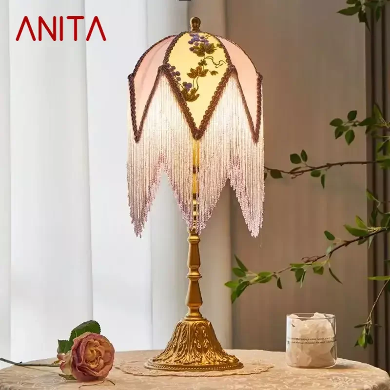 

ANITA French Tassels Table Lamp American Retro Living Room Bedroom Villa European Pastoral Creative Desk Light