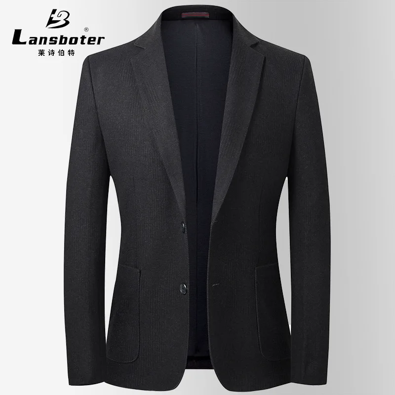 

Lansboter Black Spring And Autumn Middle Young Men's Suit Jacket Casual Wool Wrinkle Resistant Non Ironing Fit Suitable Coat