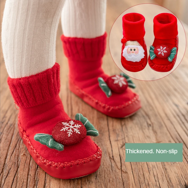 

Детские носки для девочек и мальчиков, утепленные хлопковые детские носки с принтом для малышей, детская Рождественская одежда