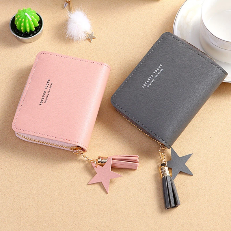 

Wallet New Korean Style Simple Square Women'S Wallet Short Zipper Small Wallet Tassel Mini Coin Purse Female Clutch Card Holder