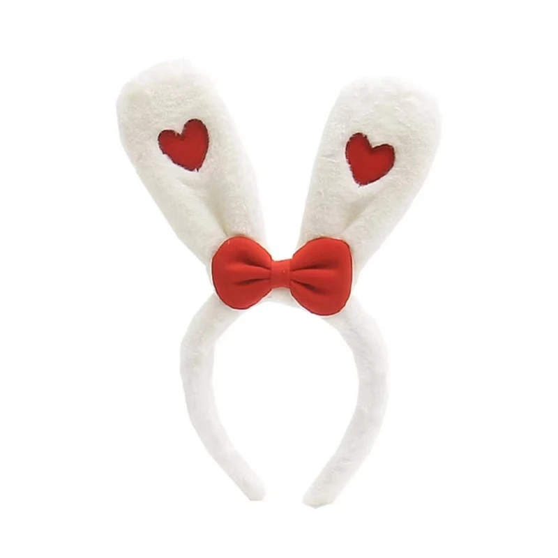 

Embroidery Heart Headband with Bunny Ear Decor Easter Party Headpiece Hair Band Carnival Cosplay Costume Prop Unisex