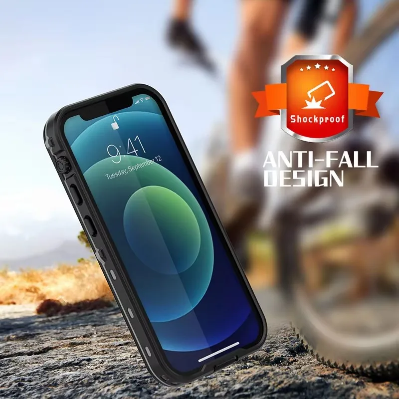 Фото Полностью герметичный прозрачный водонепроницаемый чехол IP68 для iPhone 16 ProMax 16e 15 14 Plus 13 12 11 Мини-противоударный чехол с защитной пленкой для экрана №1